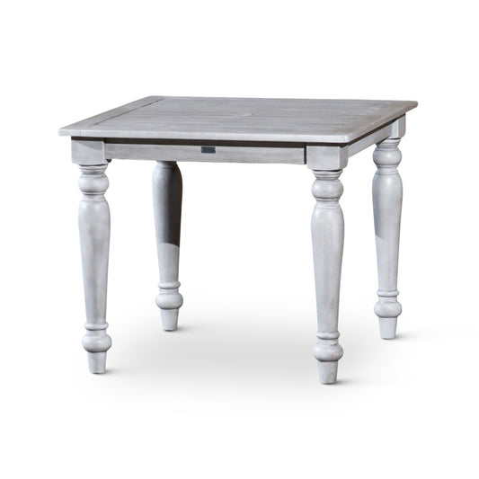 35 Inch Side End Table, Square Slatted Top, Multi Step Silver Gray Finish