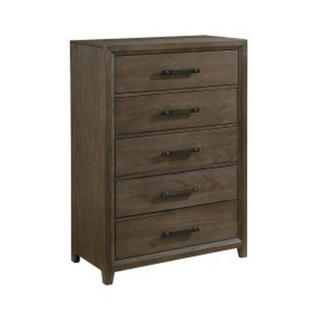 Shim 54 Inch Tall Dresser Chest with 5 Drawers, White, Cherry Brown Wood