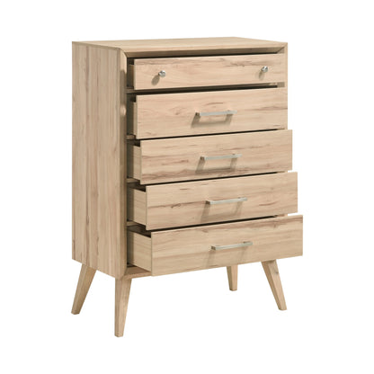 Kali 49 Inch Tall Dresser Chest, 5 Drawers, Nickel Handles, Oak Brown Wood