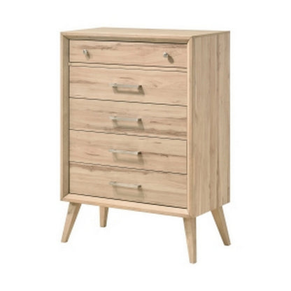 Kali 49 Inch Tall Dresser Chest, 5 Drawers, Nickel Handles, Oak Brown Wood