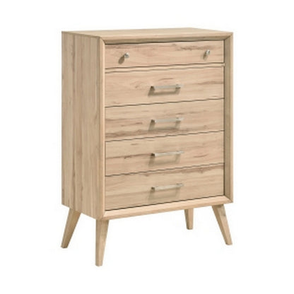 Kali 49 Inch Tall Dresser Chest, 5 Drawers, Nickel Handles, Oak Brown Wood