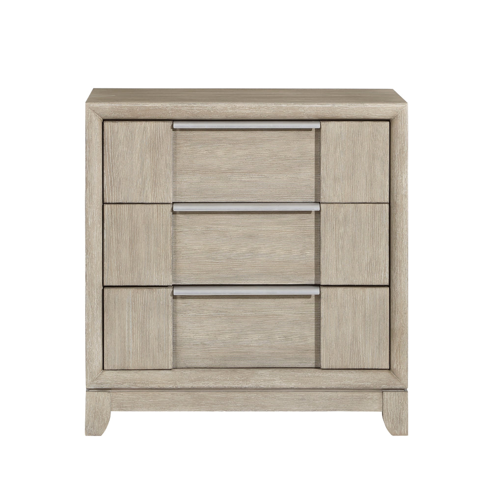 Owen 29 Inch Nightstand, 3 Drawers, USB Charging Port, Light Beige Wood