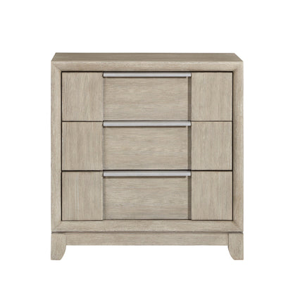 Owen 29 Inch Nightstand, 3 Drawers, USB Charging Port, Light Beige Wood