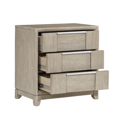 Owen 29 Inch Nightstand, 3 Drawers, USB Charging Port, Light Beige Wood