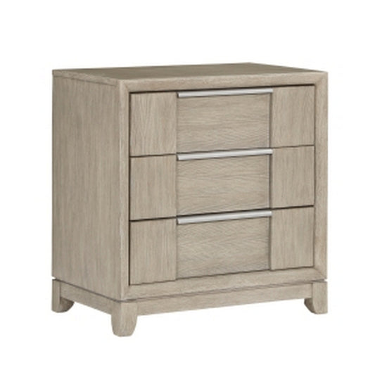 Owen 29 Inch Nightstand, 3 Drawers, USB Charging Port, Light Beige Wood