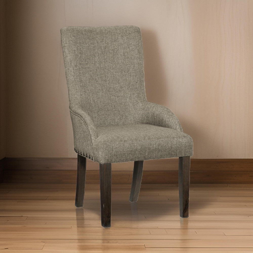 Vill 27 Inch Dining Armchair, Brown Polyester, High Back, Set of 2