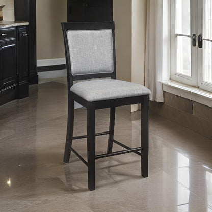 Aven 26 Inch Counter Height Chair, Gray Polyester, Black Wood, Set of 2