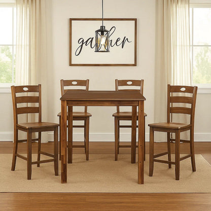 Tori 5 Piece Counter Height Dining Set, Square Table and 4 Chairs, Brown