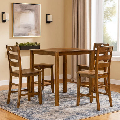 Tori 5 Piece Counter Height Dining Set, Square Table and 4 Chairs, Brown