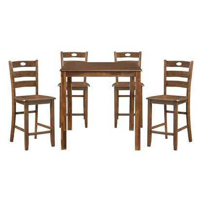 Tori 5 Piece Counter Height Dining Set, Square Table and 4 Chairs, Brown