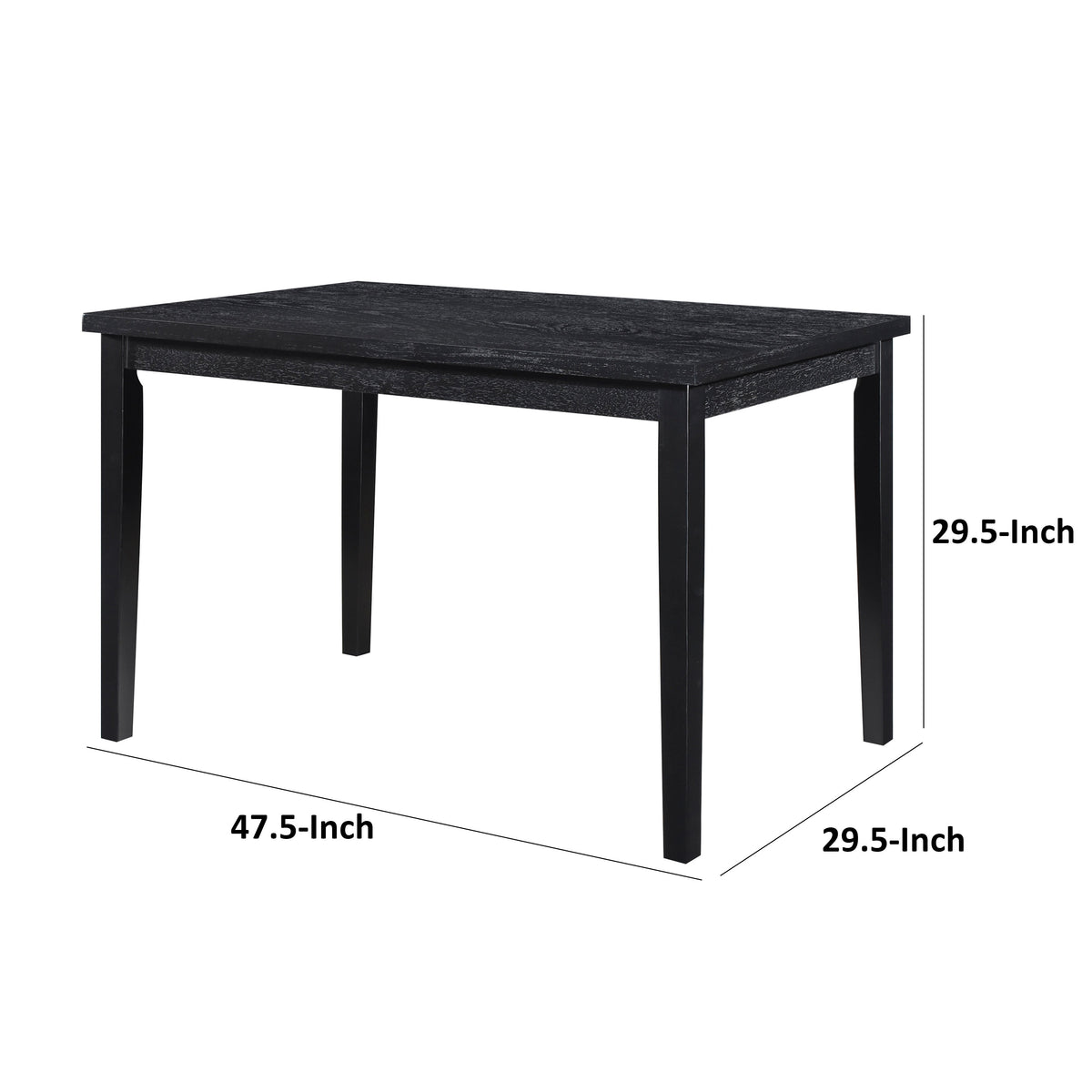 Andy 48 Inch Dining Table, 4 Seater, Rectangular Top, Black Solid Wood