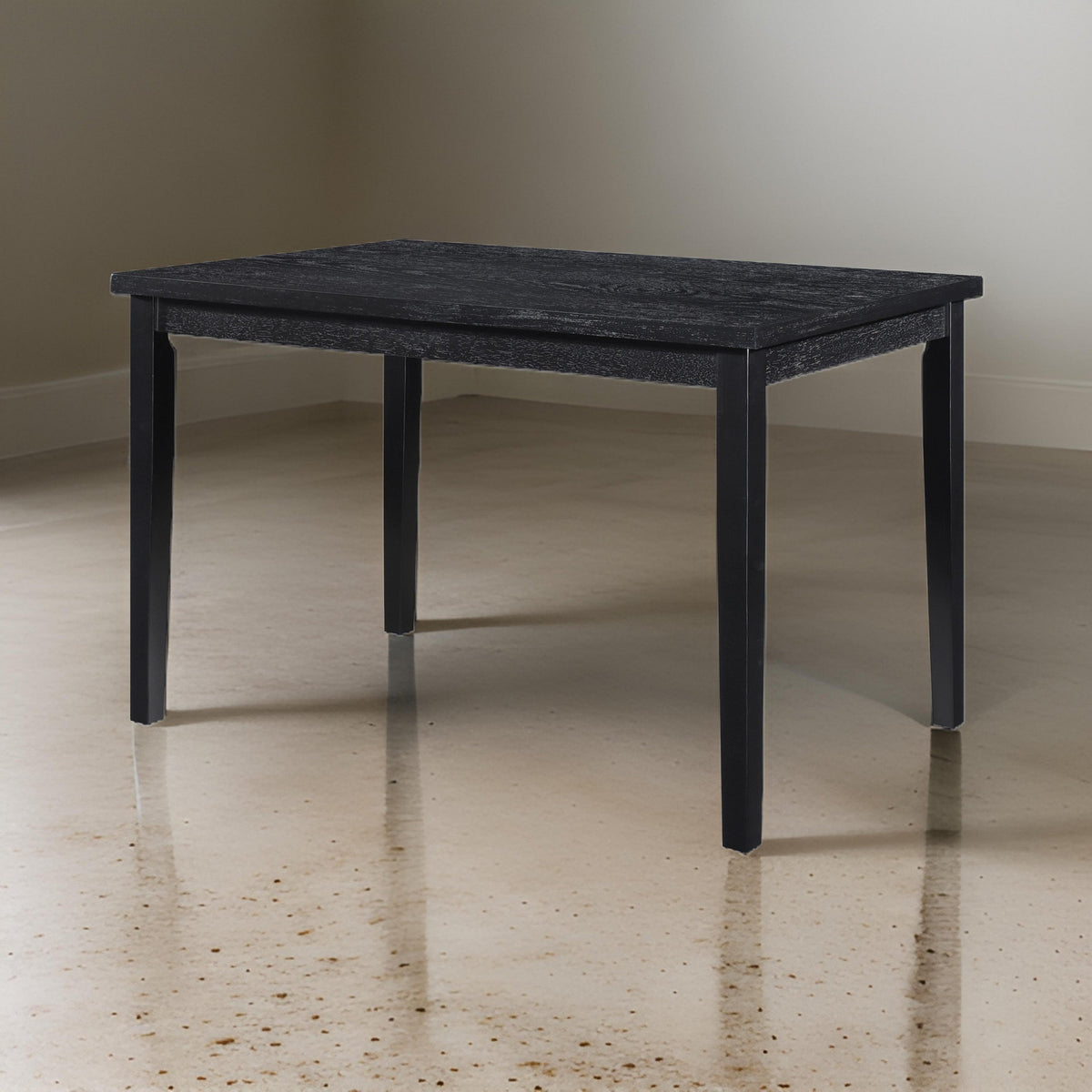 Andy 48 Inch Dining Table, 4 Seater, Rectangular Top, Black Solid Wood