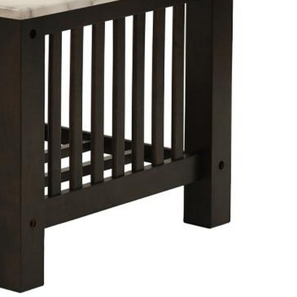 Moen 47 Inch Coffee Table, White Faux Marble Top, Bottom Shelf, Black Wood