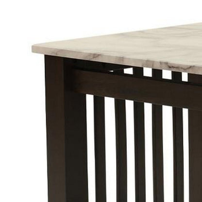 Moen 21 Inch Side End Table, White Faux Marble, Bottom Shelf, Black Wood