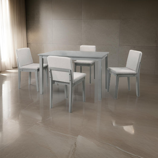 Zory 5pc Dining Table Set with 4 Cushioned Chairs, Beige Burlap, Gray Wood