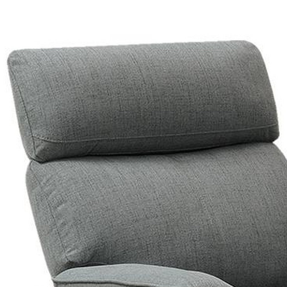 Fery 35 Inch Manual Recliner Chair, Gray Burlap, Cushioned Seat, Solid Wood