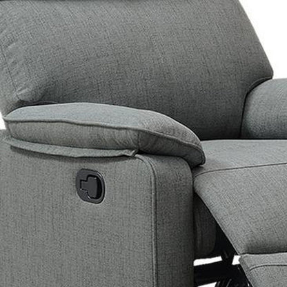 Fery 35 Inch Manual Recliner Chair, Gray Burlap, Cushioned Seat, Solid Wood