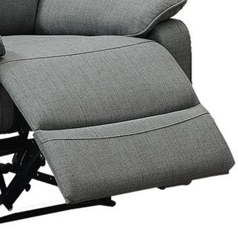 Fery 35 Inch Manual Recliner Chair, Gray Burlap, Cushioned Seat, Solid Wood
