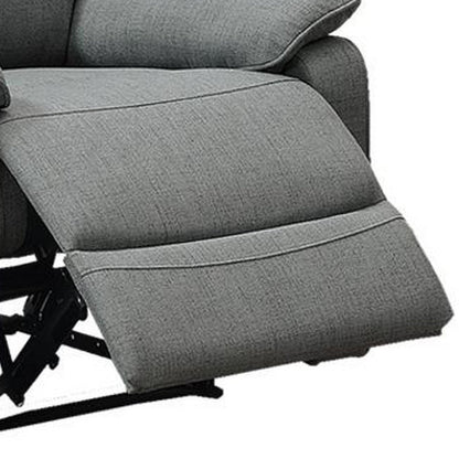 Fery 35 Inch Manual Recliner Chair, Gray Burlap, Cushioned Seat, Solid Wood