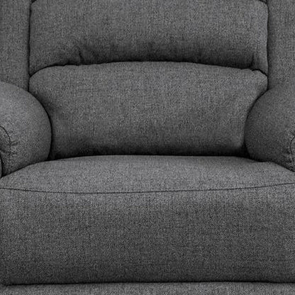 Fery 36 Inch Manual Recliner Chair, Gray Burlap, Cushioned Seat, Solid Wood