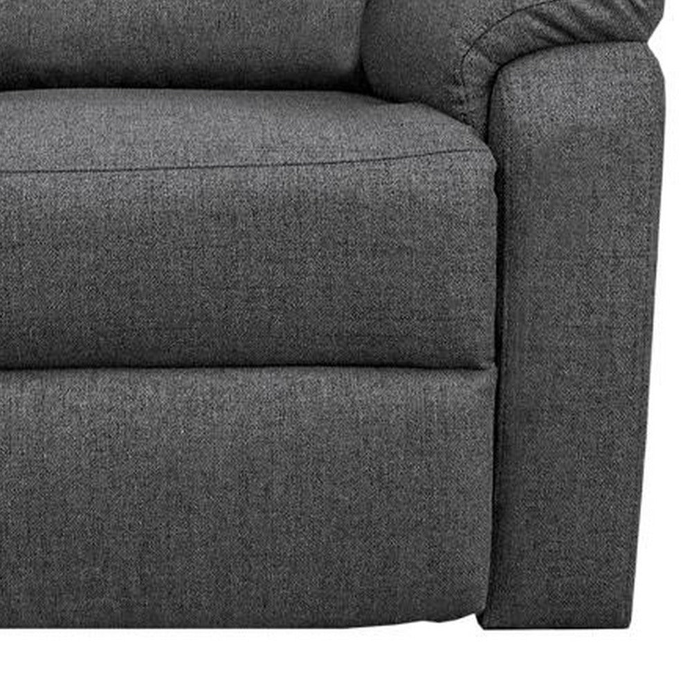 Fery 36 Inch Manual Recliner Chair, Gray Burlap, Cushioned Seat, Solid Wood