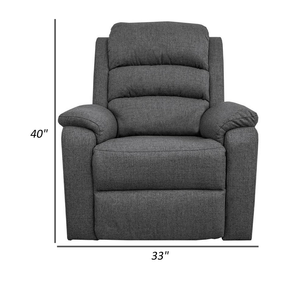Fery 36 Inch Manual Recliner Chair, Gray Burlap, Cushioned Seat, Solid Wood