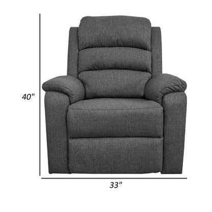 Fery 36 Inch Manual Recliner Chair, Gray Burlap, Cushioned Seat, Solid Wood