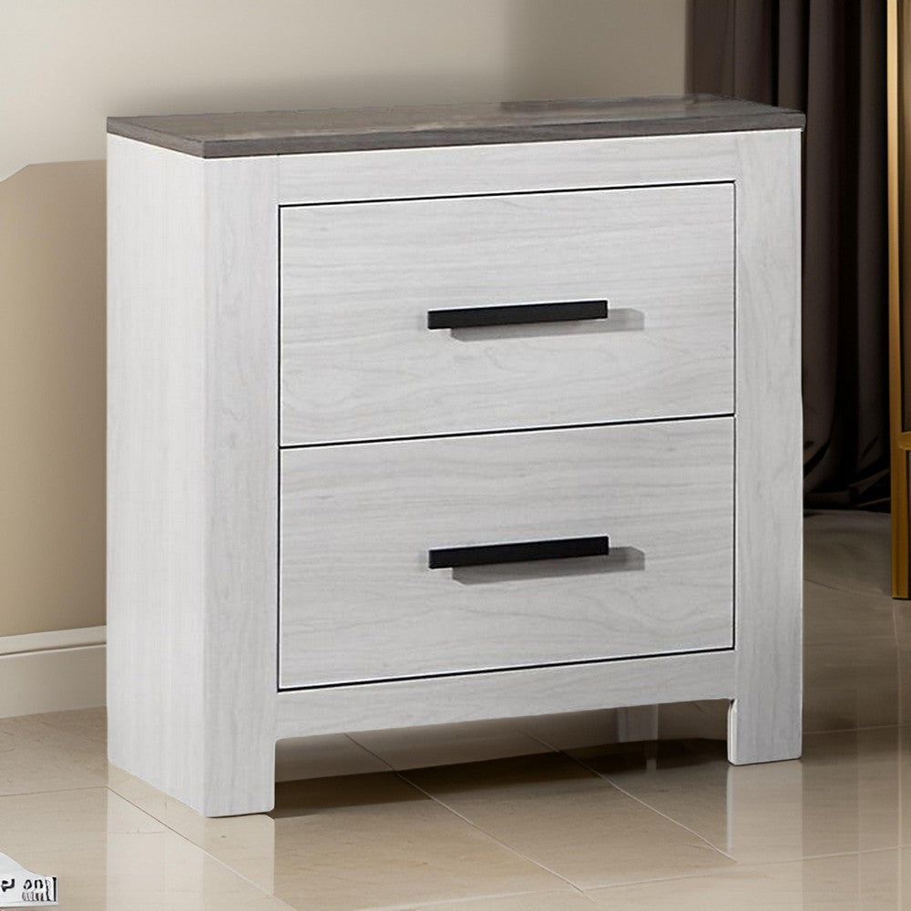 Kopa 26 Inch Nightstand with 2 Drawers, Black Handles, White Wood Finish