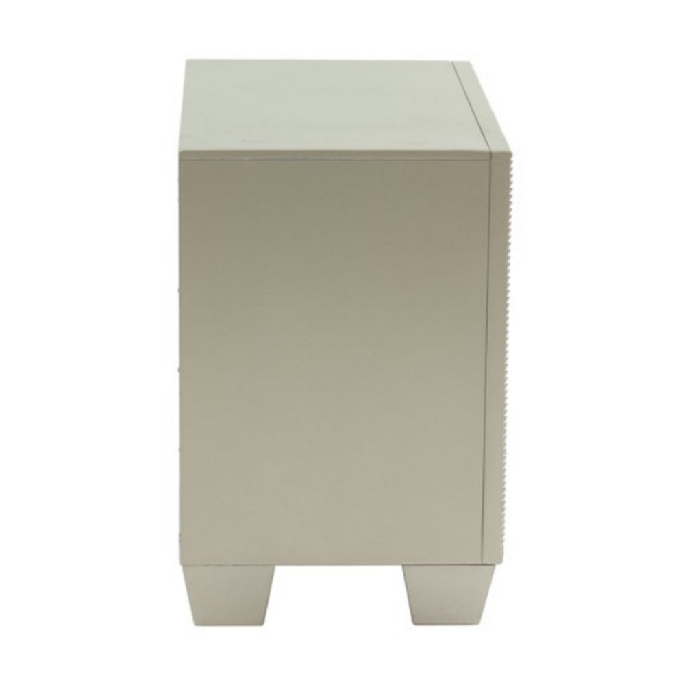 Dem 26 Inch Nightstand with 2 Drawers, Platinum Trim, Silver Wood Finish