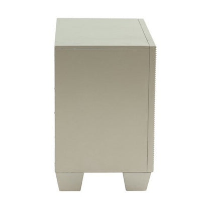 Dem 26 Inch Nightstand with 2 Drawers, Platinum Trim, Silver Wood Finish