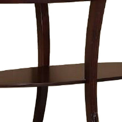 Lyn 51 Inch Console Table with Oval Glass Top and Lower Shelf, Brown Wood