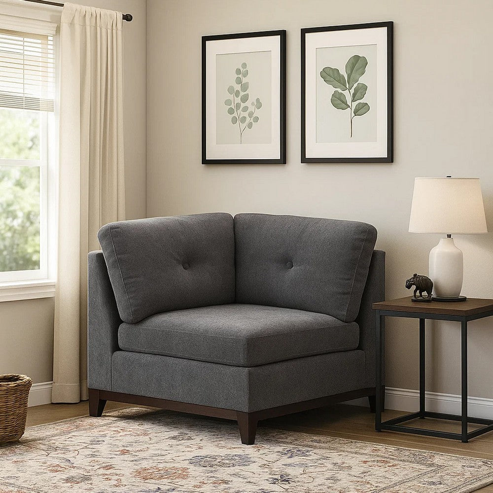 Jemy 37 Inch Modular Corner Sofa Chair, Dark Gray Chenille, Solid Wood