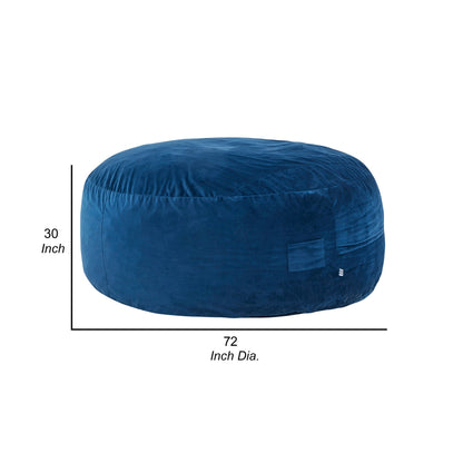 Olio 70 Inch Bean Bag, Round, Foam Filling, Velvet Upholstery, Navy Blue