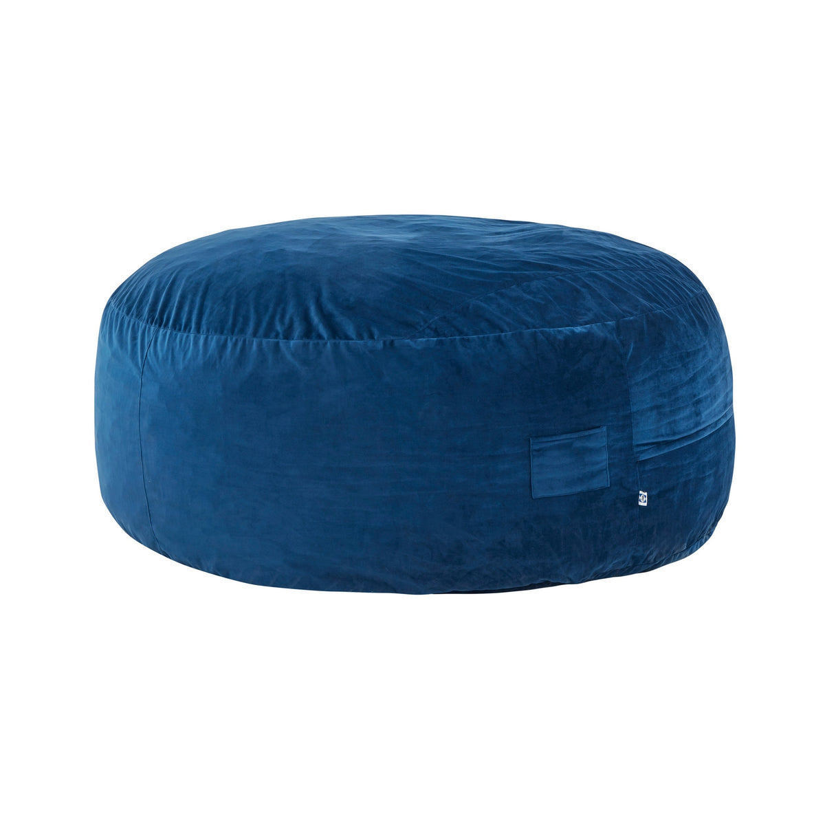 Olio 70 Inch Bean Bag, Round, Foam Filling, Velvet Upholstery, Navy Blue