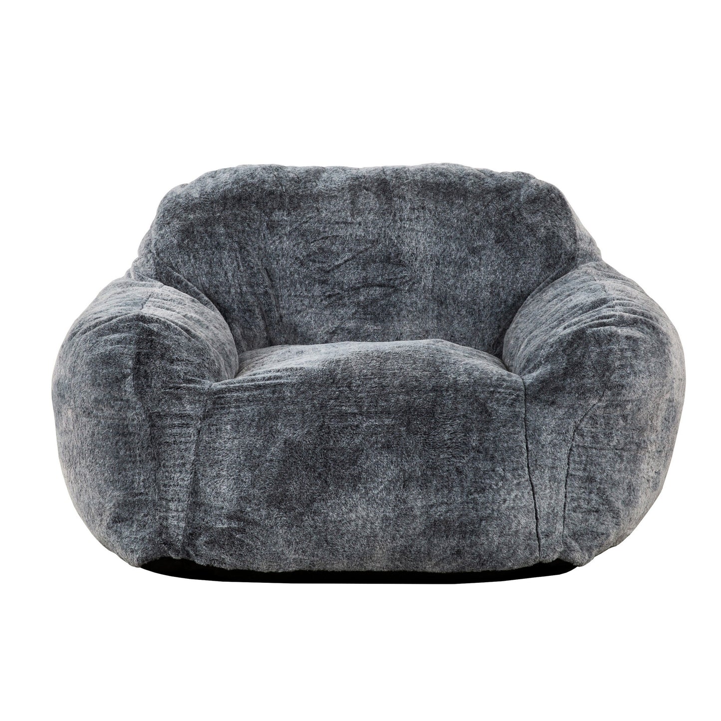 45 Inch Bean Bag Chair, Memory Foam, Faux Rabbit Fur, Grayish Blue
