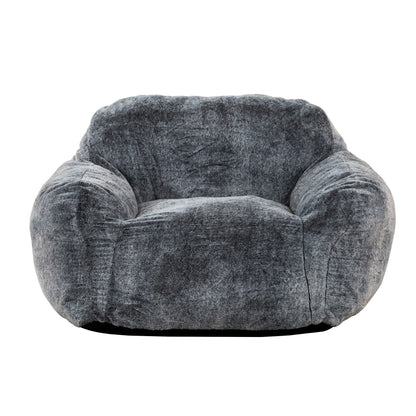 45 Inch Bean Bag Chair, Memory Foam, Faux Rabbit Fur, Grayish Blue