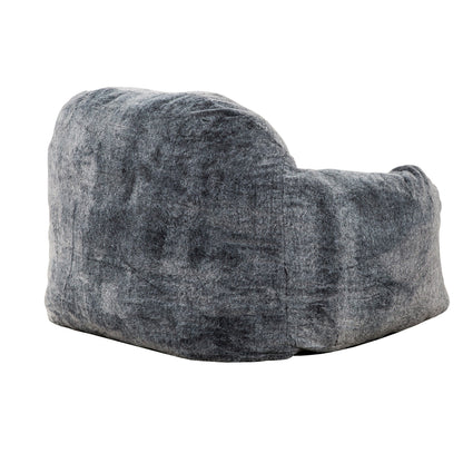 45 Inch Bean Bag Chair, Memory Foam, Faux Rabbit Fur, Grayish Blue