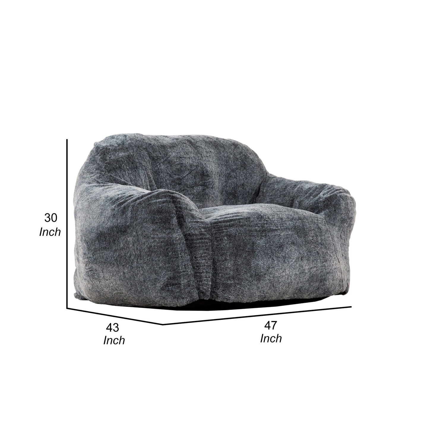 45 Inch Bean Bag Chair, Memory Foam, Faux Rabbit Fur, Grayish Blue