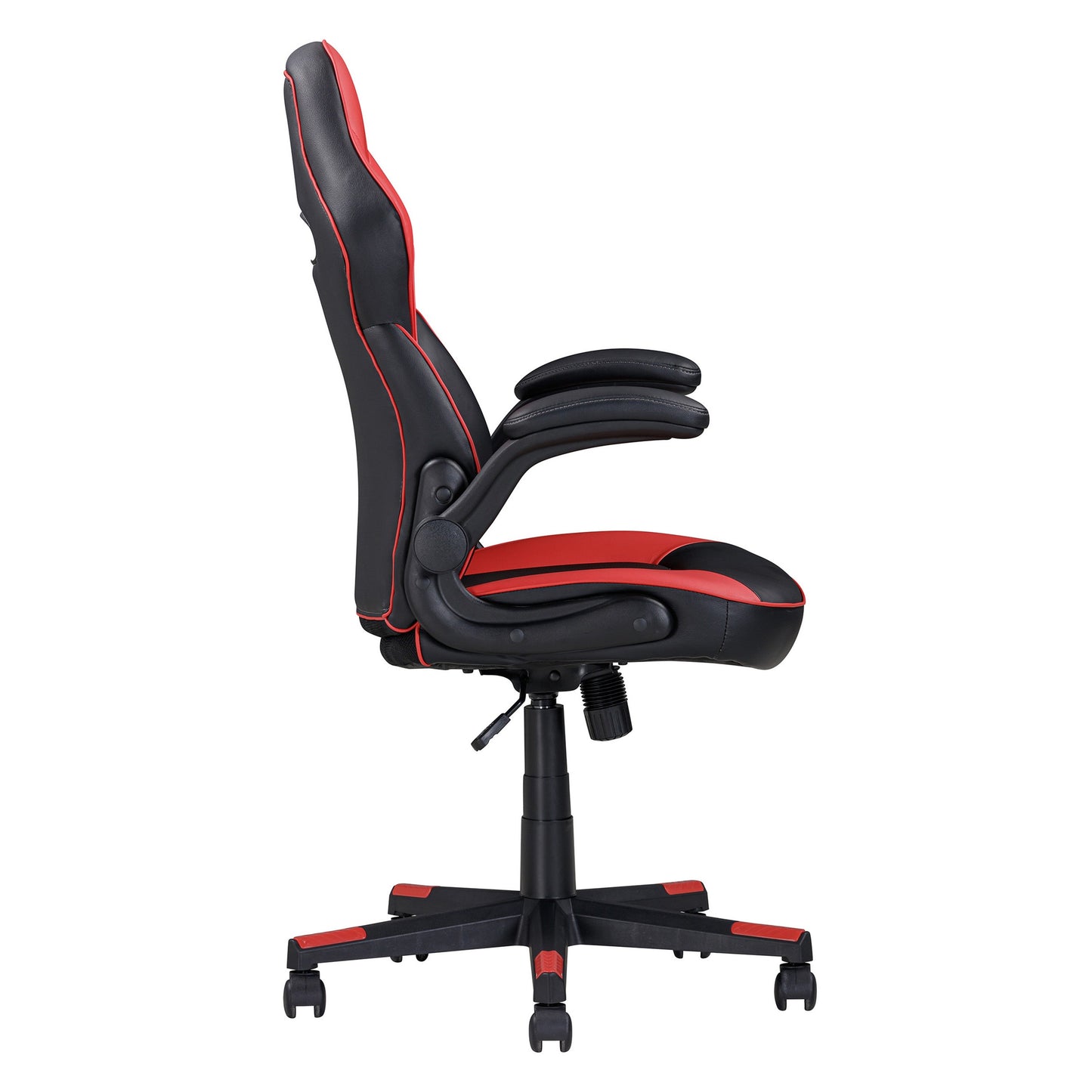 28 Inch Office Gaming Chair, 360 Degree Swivel, Black, Red Faux Leather