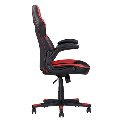 28 Inch Office Gaming Chair, 360 Degree Swivel, Black, Red Faux Leather
