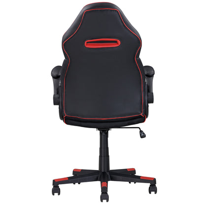 28 Inch Office Gaming Chair, 360 Degree Swivel, Black, Red Faux Leather
