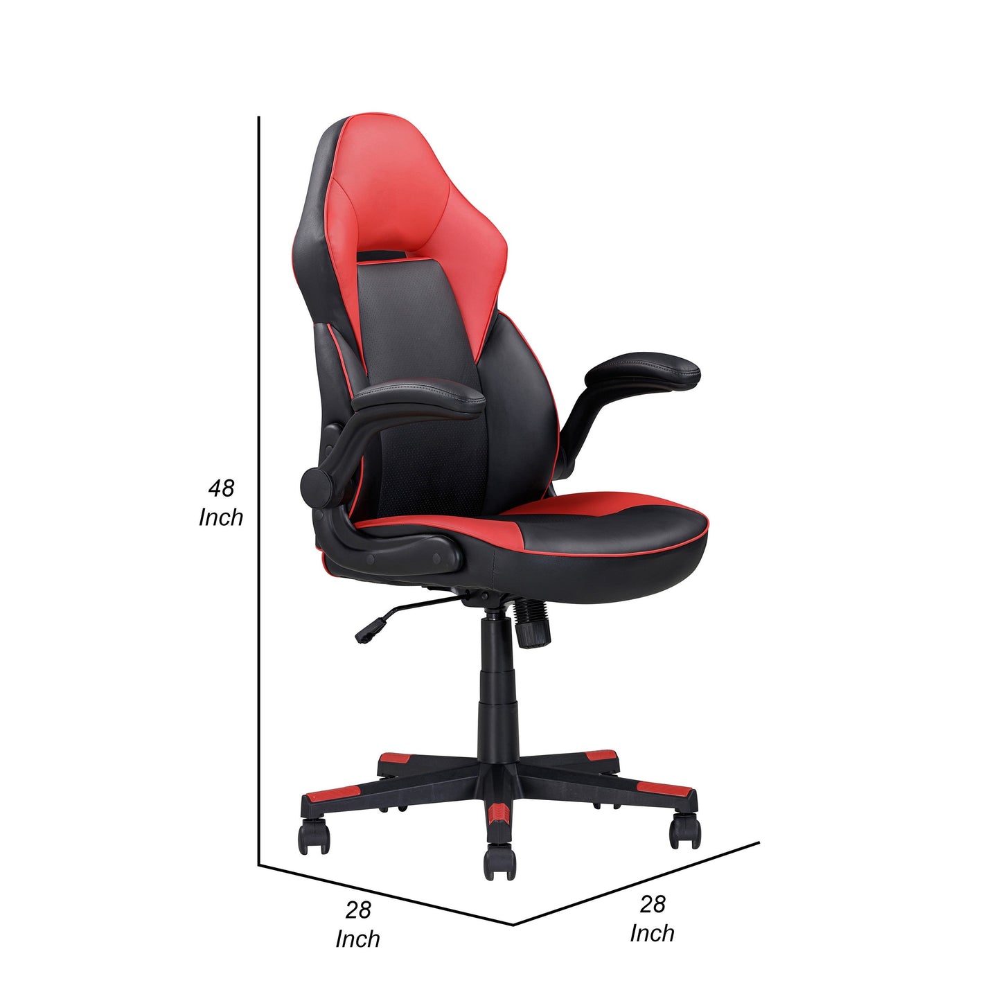 28 Inch Office Gaming Chair, 360 Degree Swivel, Black, Red Faux Leather
