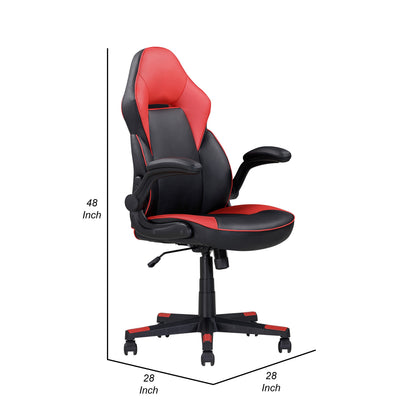 28 Inch Office Gaming Chair, 360 Degree Swivel, Black, Red Faux Leather