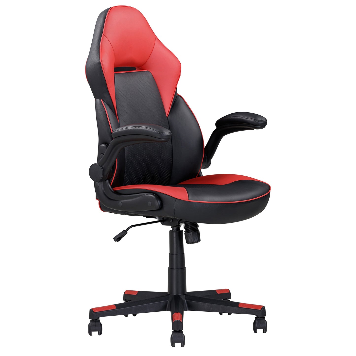 28 Inch Office Gaming Chair, 360 Degree Swivel, Black, Red Faux Leather