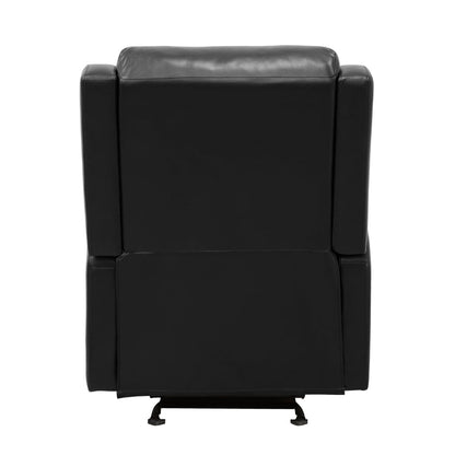Kim 39 Inch Glider Manual Recliner Chair, Black Faux Leather, Solid Wood