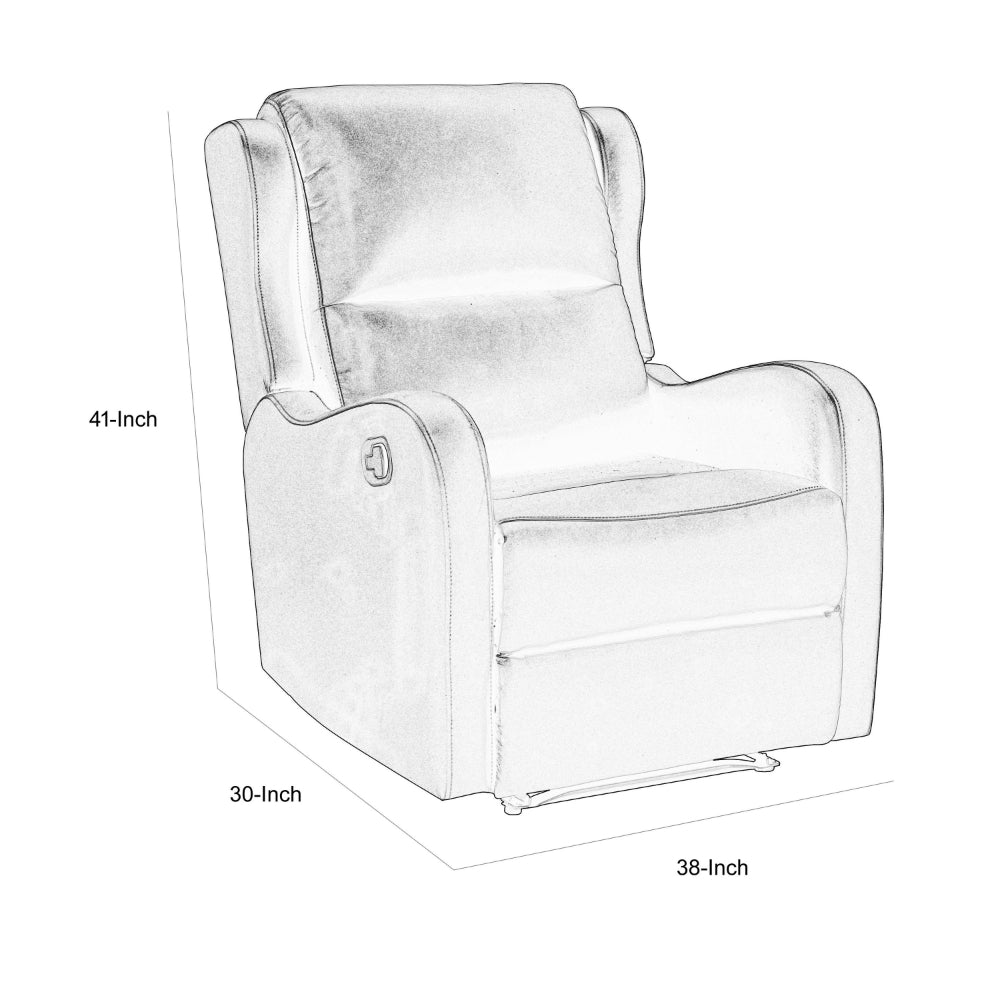 Kim 39 Inch Glider Manual Recliner Chair, Black Faux Leather, Solid Wood