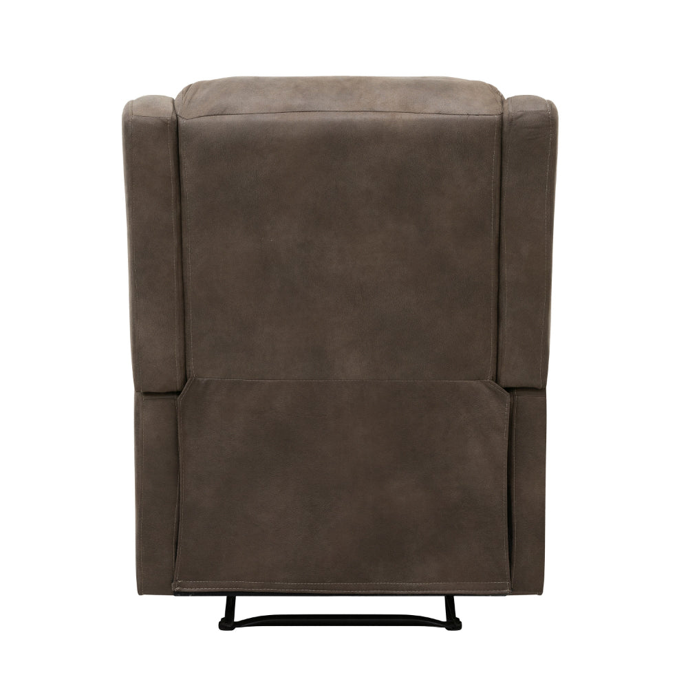 Kim 38 Inch Manual Recliner Chair, Cushioned Brown Microfiber, Solid Wood