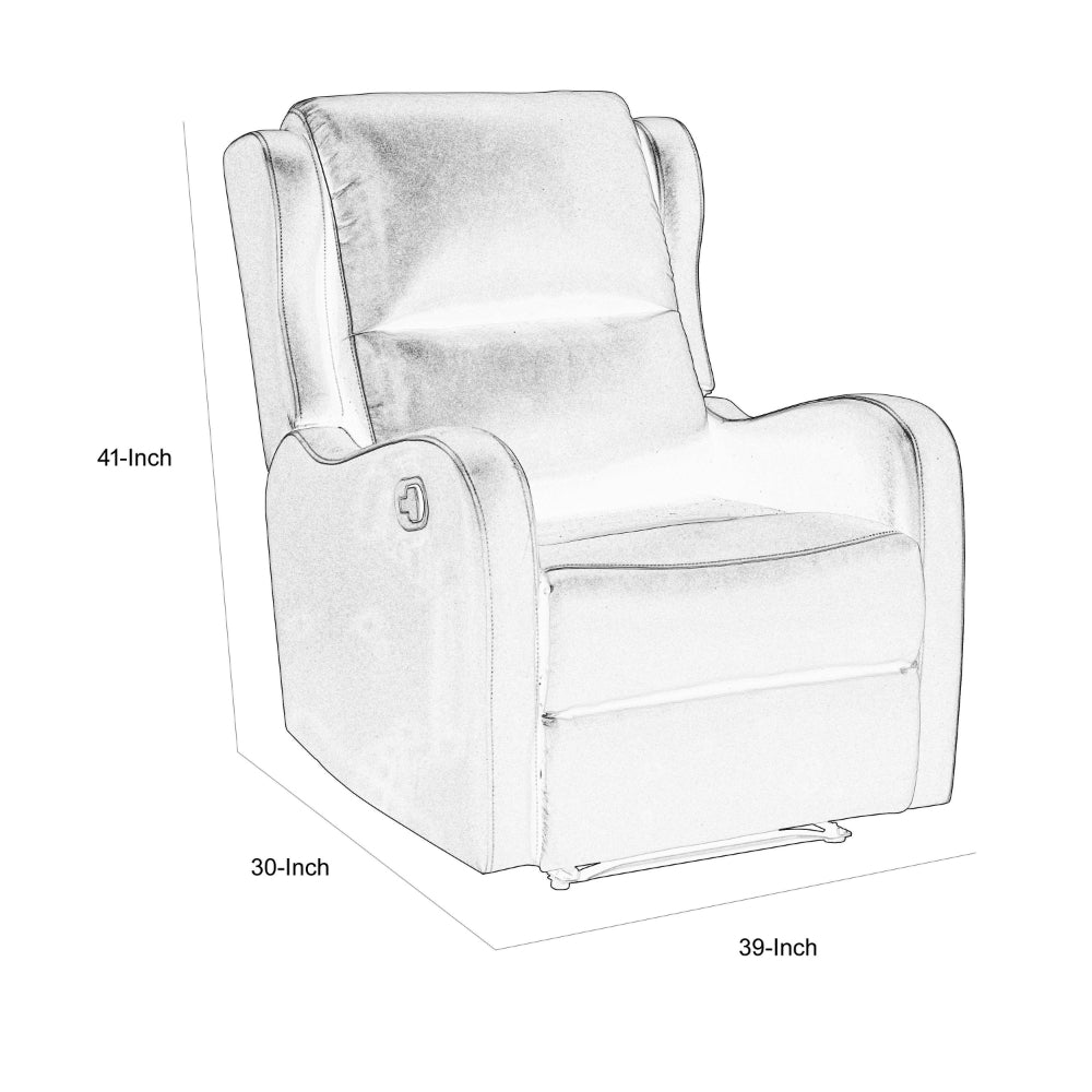 Kim 39 Inch Glider Manual Recliner Chair, Off White Faux Leather
