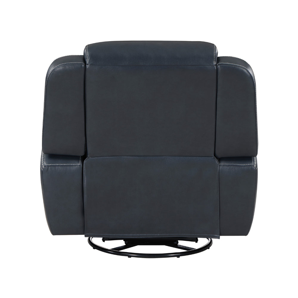 Louise 40 Inch Swivel Glider Manual Recliner Chair, Blue Faux Leather