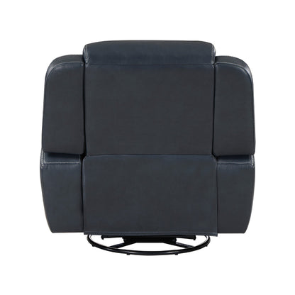Louise 40 Inch Swivel Glider Manual Recliner Chair, Blue Faux Leather